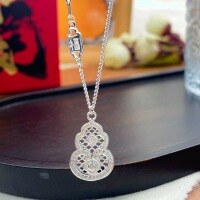 wholesale 999 Silver Hollowed-out Filigree Gourd Necklace with Diamond Inlay and Auspicious Cloud Motif, Fashionable New Chinese Style Minimalist and High-end Pendant-Filigree Gourd Necklace Silver