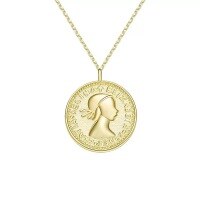 wholesale Vintage European Queen Coin Necklace for Women, Double-Sided Baroque Pendant, Luxury Portrait Round Pendant Design with Metal Material-xb051-gold
