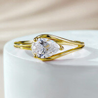 wholesale S925 Silver 5*7 Pear-Shaped White Diamond High Carbon Diamond Engagement Ring for Women, New High-End Jewelry-R981 Gold 5