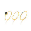 wholesale S925 Sterling Silver Geometric Black Diamond Zircon Ring Set for Women, Three-Piece Stackable Dark Style-0-4