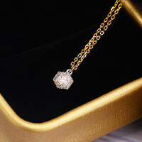 wholesale S925 Sterling Silver Japanese-Inspired Light Luxury Jewelry, Small and Exquisite Geometric Moissanite Two-Tone Necklace for Women, Fashionable and Personalized-Extra Small Geometric Moissanite Necklace 925 Silver