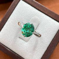 wholesale S925 Sterling Silver 8*10 Oval Ring for Women, Minimalist Engagement Ring, Small and Exquisite-R1071 Green Diamond No. 9