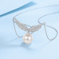 wholesale Metal material Cupid's Heart Necklace for Women, Light Luxury Romantic Angel Wing Collarbone Chain with Moissanite Pearl Pendant Birthday Gift-0-1