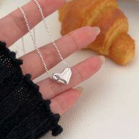 wholesale S925 Sterling Silver Textured Heart Necklace for Women, Korean Summer Viral New Minimalist Style Versatile Collarbone Chain-Pure silver (40+5CM)