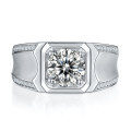 wholesale 925 Sterling Silver 2 Carat Moissanite Wide Band Men's Pave Ring, High-End Cross-Border E-Commerce Bestseller-0-0
