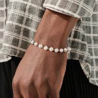 wholesale 18K gold-plated, 925 sterling silver with 6-7mm cultured freshwater pearl men's bracelet-925 sterling silver + 18K gold plating + 6-7mm natural freshwater pearls, length: 20.5cm, approximate weight: 6.31g 925 silver