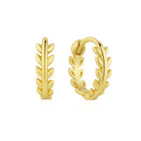 wholesale S925 Sterling Silver Leaf Minimalist Hoop Earrings, Fashionable Exquisite and Versatile Piece-Gold 925 silver