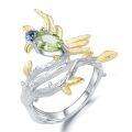 wholesale 925 Silver Italian Craftsmanship Designer Gemstone Ring, Natural Style Magpie Design with Genuine Topaz-0-6