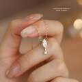 wholesale Sterling Silver Minimalist Geometric Marquise Zircon Pendant Necklace For Women, A Small-design Luxury Collarbone Chain-0-1