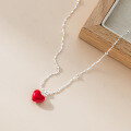 wholesale S925 Silver Nalan Fresh Sweet Ins Style Small Unique Design Exquisite Red Heart Light Bead Necklace Y02119-0-2