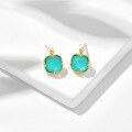 wholesale Metal: S925 Sterling Silver Plated with 14K Gold DUNLI Summer New Square Turquoise and White Crystal Fresh Earrings for Women-0-0