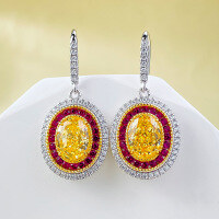 wholesale Metal Material: 925 Silver European and American new necklace, yellow diamond 7*9, earrings for women, live streaming-E499 Yellow Diamond 925 Silver