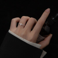 wholesale S925 silver Nalan women's Korean fashion minimalist full-diamond cross ring personalized artistic ring J3579-S925 silver ring US size 8