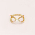 wholesale S925 Silver Plated 14K Gold Japanese Minimalist Niche Butterfly Hollow-Out Design White Zircon Ring-0-3