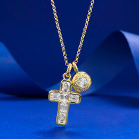 wholesale S925 Silver European and American Style Cross Pendant Stretch Chain Necklace, Fashionable and Versatile for Commuting, Live Stream Edition-N422 Gold &gt;925 Silver