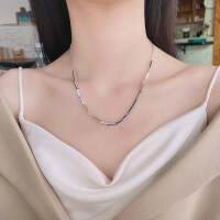 wholesale S925 Sterling Silver Geometric Square Tube Link Necklace, Minimalist Style, European and American Ins Niche Design, Versatile Pendant-315FL/approx. 11.9g 925 silver