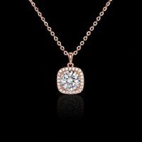 Sterling Silver 2-Carat Moissanite Minimalist Pendant Necklace, Wholesale Gift-S925 sterling silver rose gold + 1 carat moissanite