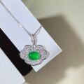 wholesale S925 Sterling Silver Women's Ruyi Imperial Green Pendant Green Cabochon Chalcedony Agate Collarbone Chain New Chinese Style Bestseller-0-0