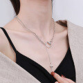 wholesale S925 Sterling Silver Korean-style Double-layer Trendy Cross Meteor Tassel Pendant Choker Necklace for Women-0-3