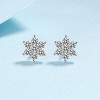 wholesale PT950 Gold Plated 925 Sterling Silver Earrings Women Moissanite Snowflake Earrings Small and Exquisite Ready to Wholesale-1.4 carats Moissanite &gt; 925 silver