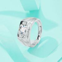 wholesale S925 Sterling Silver Moissanite Open Four-Prong Ring for Men, Minimalist, Fashionable, and Classic Trendy Style-1 carat (moissanite) men's open ring