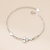 wholesale S925 Silver Fresh Sweet Ins Style Exquisite Diamond-Inlaid White Clover Three-Petal Flower Heart Bracelet S7898-S925 silver bracelet silver 925 silver