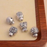wholesale 999 Sterling Silver Gourd Three-Pass Integrated Bracelet Necklace Spacer Beads Buddha Head Beads DIY Handheld Accessories-3# one