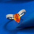 wholesale 925 Silver New Style Fanta Orange Micro-Paved Full Diamond Ring 6*9 Pear-Shaped Orange Playful Orange Live Stream Style-0-1