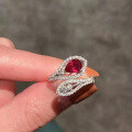 wholesale Metal: 925 Sterling Silver, Zhu Zhifan Jewelry New 6*8mm Pear-shaped Pigeon Blood Red Adjustable Ring for Women,-0-3