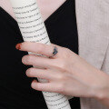 wholesale S925 Sterling Silver Retro Resin Enamel Black Heart Double-Layer Interlaced Open Adjustable Index Finger Ring-0-3