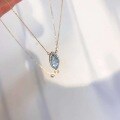 wholesale S925 Sterling Silver Light Luxury Sparkling Marquise Aquamarine Zircon Necklace for Women, Olive Pendant Gemstone Collarbone Chain Retro Style-0-1