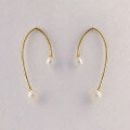 wholesale 9K Gold French-style luxury irregular curve U-shaped design pearl earrings, wholesale by Yili Jewelry Factory-0-3