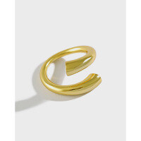 wholesale S925 Sterling Silver Open-Ended Ring, European and American Style, Ins Matte Design, Asymmetric Cross Flared Ring for Women-Silver [No. 14/Adjustable] Opening adjustable