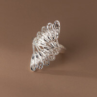wholesale 990 Pure Silver Nalan Silver Phoenix Tail Ring, Chinese Style Peacock Adjustable Ring, High-End Index Finger Ring R00711-S990 pure silver ring Adjustable opening