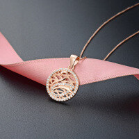 wholesale 925 Sterling Silver Swan Necklace for Women, Fashion Minimalist Luxury High-End Versatile Collarbone Chain with Zirconia Inlaid Circular Pendant-Rose gold single pendant 925 silver