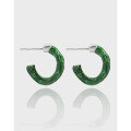 wholesale S925 sterling silver ET471 Korean-style ins minimalist geometric C-shaped design green resin texture earrings for women-0-0