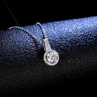 Sterling Silver 1-Carat Moissanite V-Neck Pendant Necklace-1 carat (eight hearts and eight arrows zircon)  925 silver