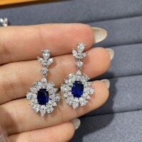 Silver-plated 18K Gold Lab-Created Colored Gemstone 1ct Cushion Earrings-Cultured Sapphire Earrings  S925 Sterling Silver Plated with Gold