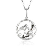 wholesale S925 Sterling Silver Exquisite Floral Bird Pendant Necklace for Women, Elegant Gift for Girlfriend, Unique Collarbone Chain Wholesale-Birdsong Necklace (White Gold)  925 Silver
