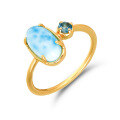 wholesale Sterling Silver Daily Wear Minimalist Luxury Egg-shaped Larimar London Blue Ring-0-4