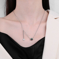 wholesale S925 sterling silver epoxy green four-leaf clover tube bead rotating necklace simple ins trendy women's collarbone chain-404LM/approx. 6.3g>925 silver