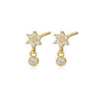 wholesale S925 Sterling Silver Irregular Marquise Zircon Fringe Earrings With Floral Drop Chain-E2806-Gold