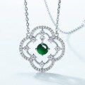 wholesale 925 Silver New Chinese Style Fashion Minimalist Elegant Hollow Window Pattern Necklace Inlaid with Natural Jadeite Wholesale from Manufacturer-0-1