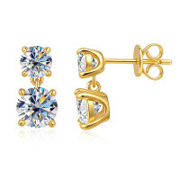 Metal Four-Prong Moissanite Necklace Pendant Fashion Pendant-(0.5ct + 1ct) * 2 gold-colored stud earrings