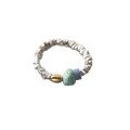 wholesale S925 Sterling Silver Ring with Gold Bean, Crushed Silver, Amazonite, and Blue Aventurine Irregular Cut Women's Ring R00605-0-4