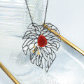 wholesale 925 Silver Ocean Blue Chalcedony and Red Agate Pendant, Exaggerated European and American Style Leaf-Shaped Unique Necklace for Cross-Border-0-0