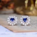 wholesale Metal Material: Autumn New Retro Lab-Grown Sapphire Heart Earrings, Heart-Shaped Surround Set with Zirconia Women's Earrings-0-1