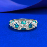 wholesale S925 silver new style jewelry live streaming: half-circle row ring with fairy green color, fully set with alternating diamonds, women's starry sky ring-R1524 Elf Green Ring>No. 9