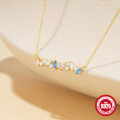 wholesale S925 Sterling Silver Marquise Colorful Diamond Accent Stackable Choker Necklace, French Style Versatile-0-3