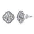 wholesale S925 Sterling Silver Women's Dainty Four-Leaf Clover Zirconia Bead Design Exquisite High-End Earrings-0-4